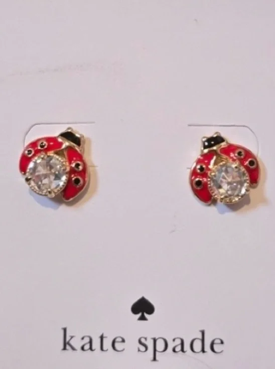 New Kate Spade Ladybug Crystal Enamel Stud Earrings - Red & Black - Picture 4 of 9